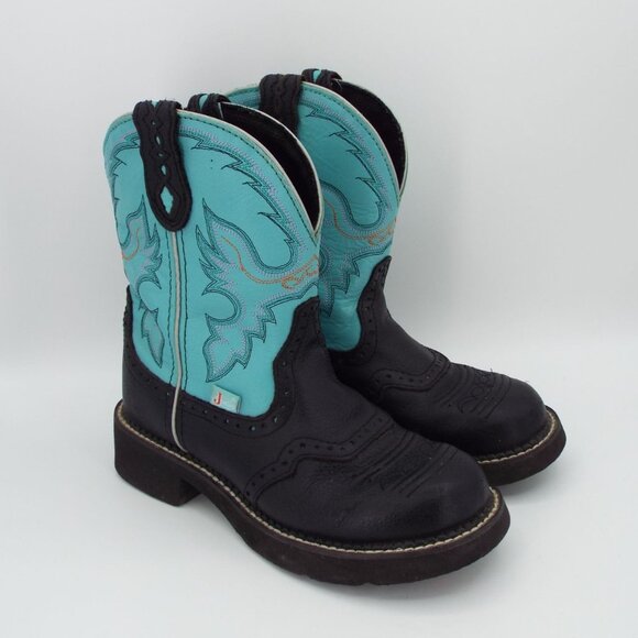Justin Gypsy Gemma Turquoise Black Short Western Cowboy Boots Size 6.5 - Picture 1 of 9